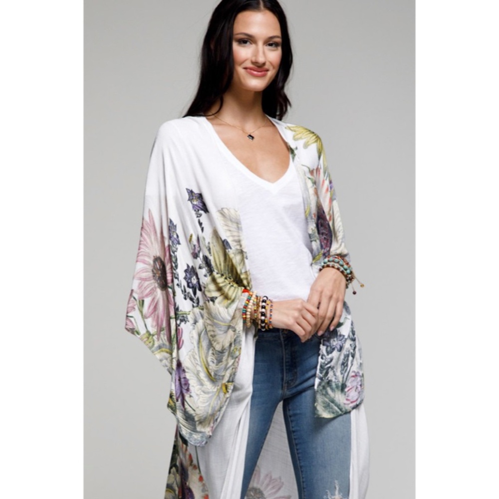 Aurelia Floral Motif Flower Sheer Kimono Long Maxi Open Duster Wrap Coverup - Picture 8 of 9